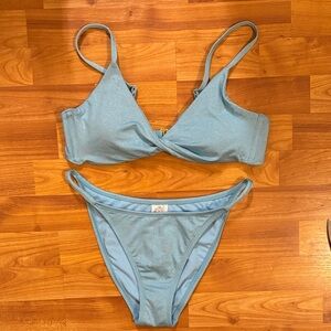 WILD FABLE SHIMMERY BLUE BIKINI GOLD ACCENTS NEW